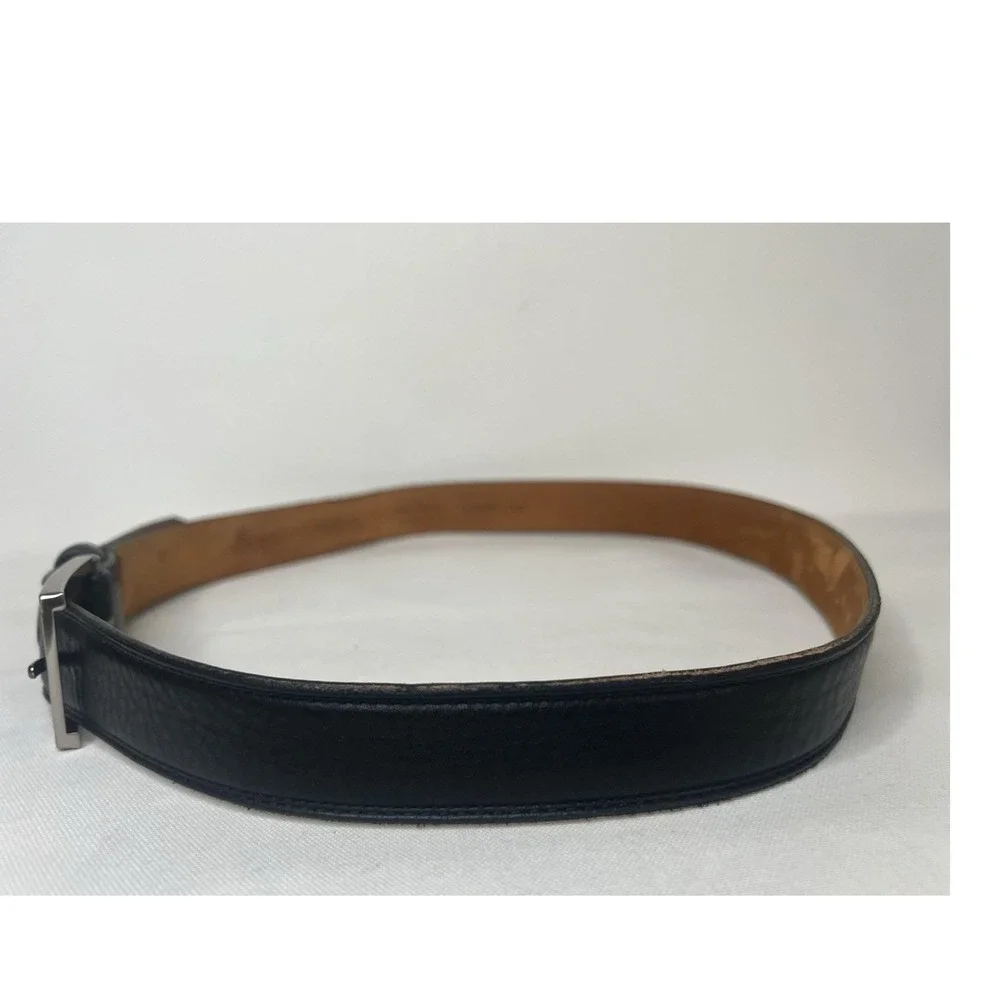 Lejon USA Black Glove Tanned Steerhide Leather Dress Belt Size 40 Silver Buckle
